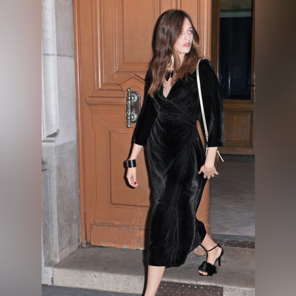 & Other Stories Velvet Wrap Maxi Dress in Black